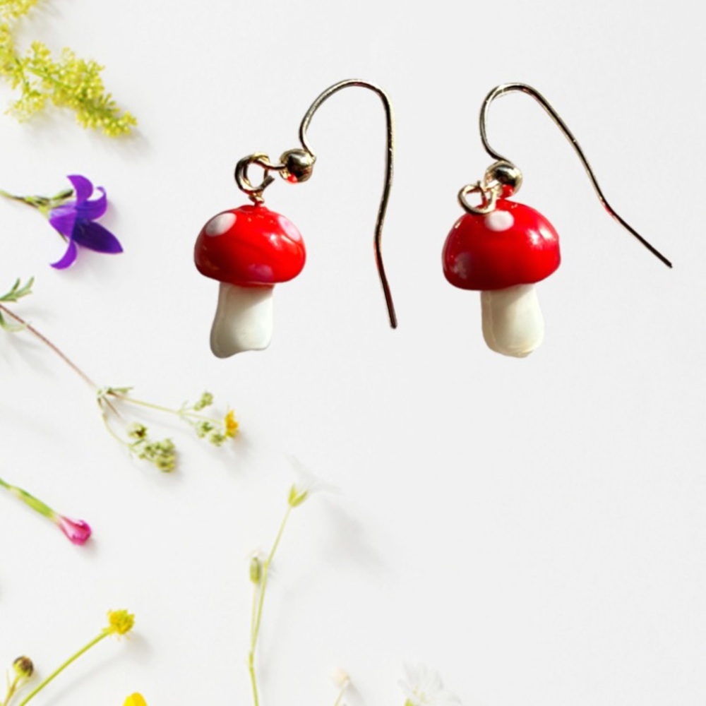 Red and‎ White Mushroom Earrings